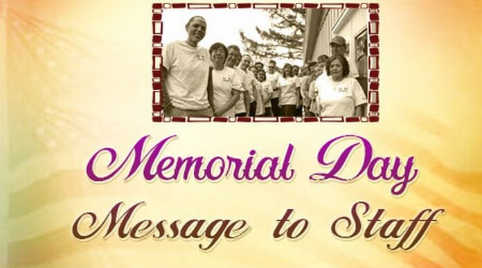 Memorial Day Message to Staff